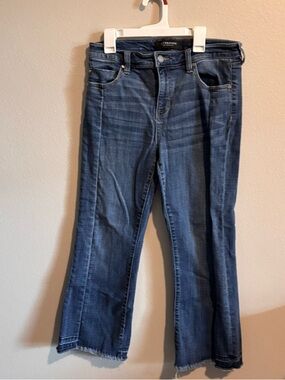 Liverpool Dark Blue Cropped Flare Jeans with Raw Hem 8/29